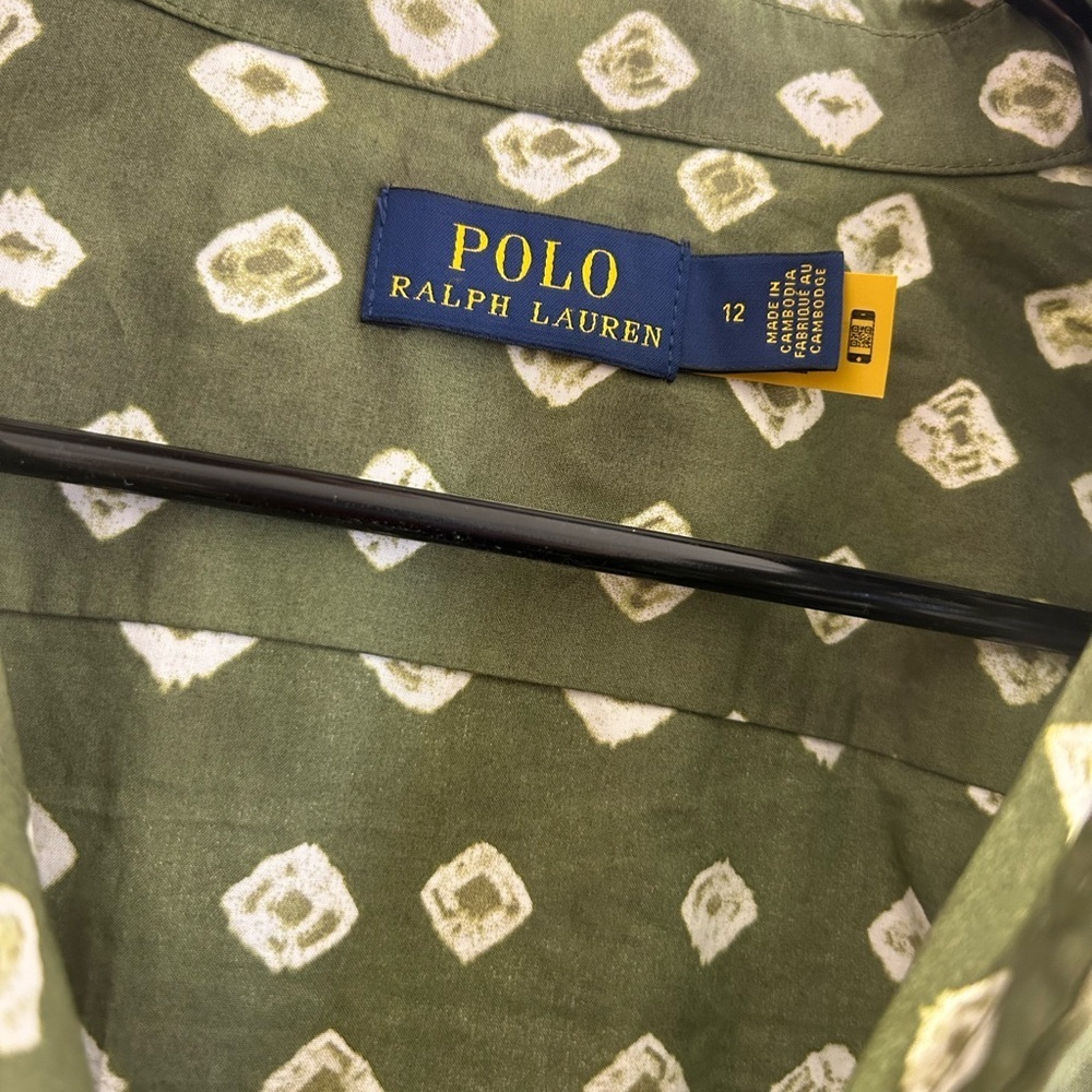 Polo Ralph Lauren Dress Size 12 Green Button Balloon Sleeves 100% Cotton - Picture 8 of 11